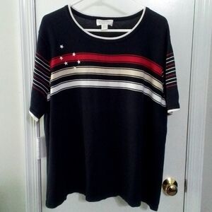 CJ Banks navy stars and stripes short sleeve sweater, 3X